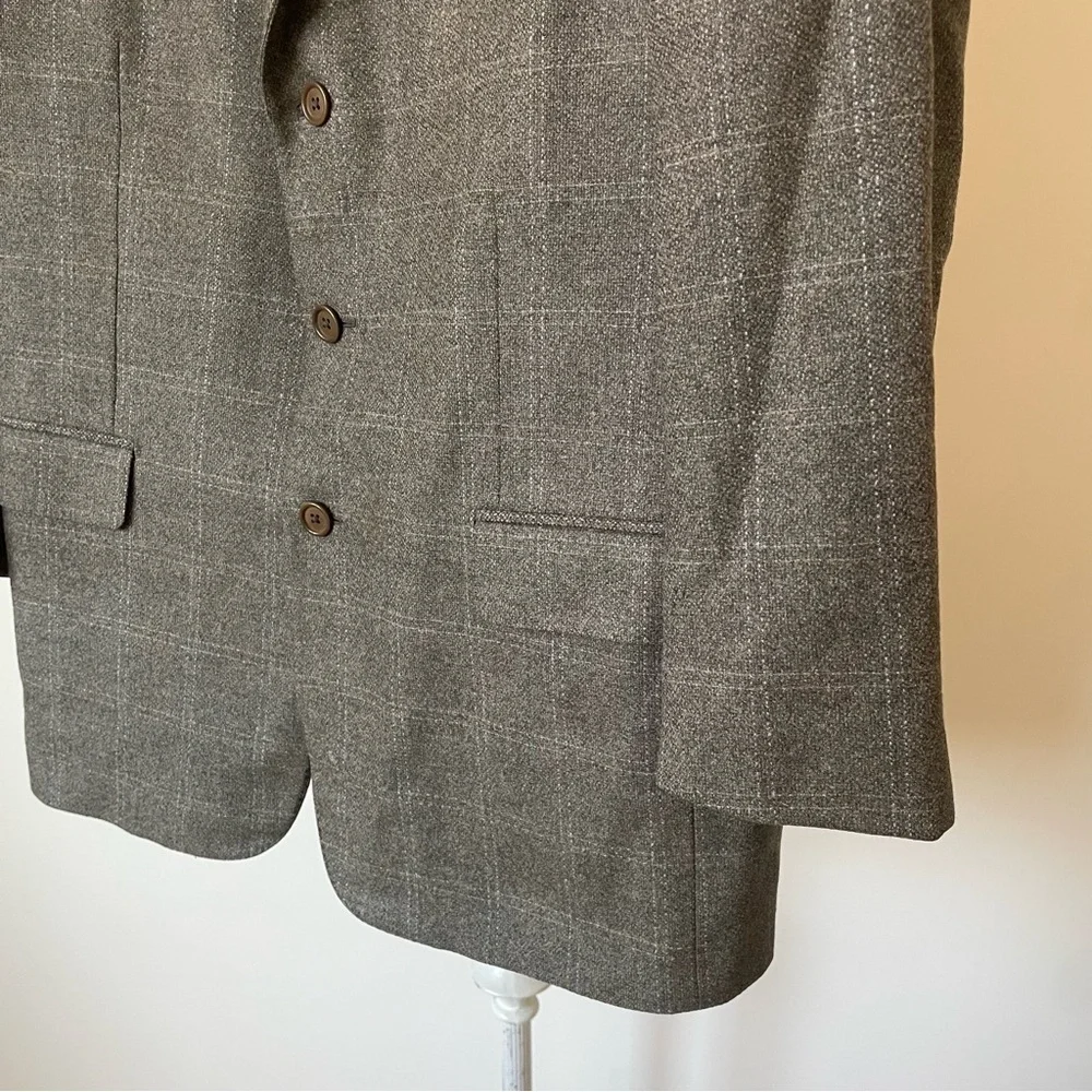 Ing. Loro Piana & C. Euromoda Wool Cashmere Gray Taupe Plaid Print Blazer Size M